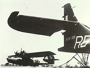 A No. 42 Squadron Catalina (left) with a No. 20 Squadron Catalina (right)