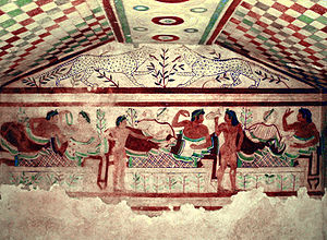 A fresco in the Etruscan Tomb of the Leopards.