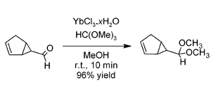 Acetalisation of an acid-sensitive aldehyde using YbCl3 catalyst and trimethyl orthoformate