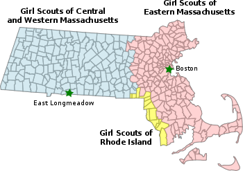 Map of Girl Scout councils in Massachusetts