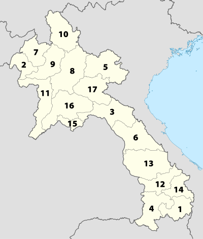 A clickable map of Laos exhibiting its provinces.