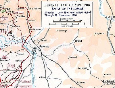 Detail from map of the front in 1916 showing Mont St Quentin