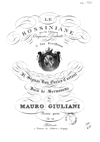 Original Cover of Part 1 of Giuliani's Le Rossiniane