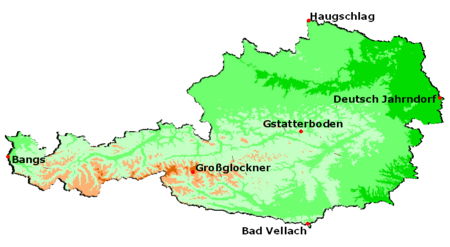 Map of the extreme points of Austria
