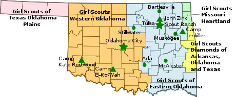 Map of Girl Scout Councils in Oklahoma