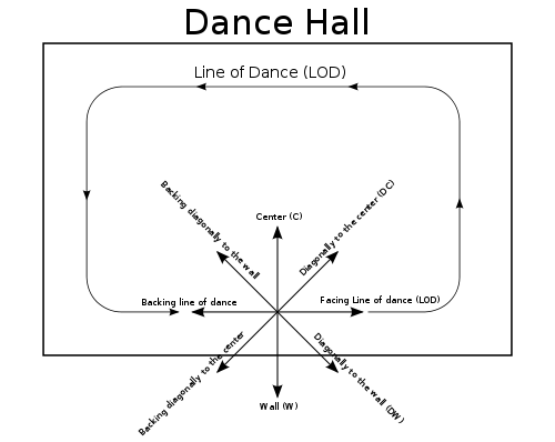 Line of dance and the directions of movement