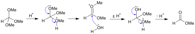 Hydrolysis of methyl orthoformate to methyl formate
