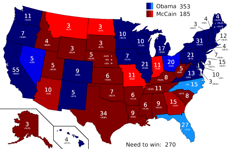 Current 2008 US Electoral College Polling Map.PNG