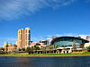 The Riverwalk Promenade, Adelaide Convention Centre and skyline from the River Torrens.