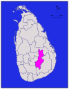 Area map of Badulla District which has its northern border near the centre of the country and extends to the south, located in the Uva Province of Sri Lanka