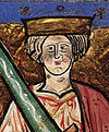 Image of Æthelred II with an oversize sword from the illuminated manuscript "The Chronicle of Abingdon"