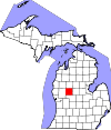 State map highlighting Mecosta County