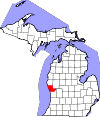 State map highlighting Muskegon County