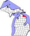 State map highlighting Presque Isle County
