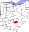 State map highlighting Hocking County