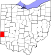 State map highlighting Preble County