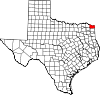 State map highlighting Bowie County