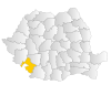Map of Romania highlighting Mehedinţi County