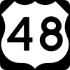U.S. Route 48 shield. Consists of the number "48" in black inside a white shield shape on a black background.