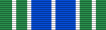 Width-44 ribbon with two width-9 ultramarine blue stripes surrounded by two pairs of two width-4 green stripes; all these stripes are separated by width-2 white borders