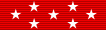 Red ribbon with seven white stars: a row of three stars across the center, and rows of two stars above and below
