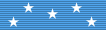 A light blue ribbon with five white five pointed stars; 2nd award always stands as separate ribbon