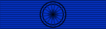 Dark blue ribbon with a dim outline of a black rosette in the center