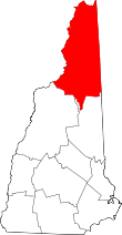 Map of New Hampshire highlighting Coos County