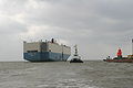 A car transporter leaves Emden Harbour