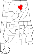Map of Alabama highlighting Marshall County