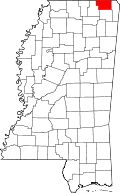 Map of Mississippi highlighting Alcorn County