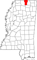 Map of Mississippi highlighting Benton County