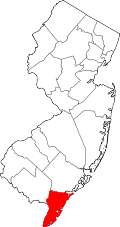 Map of New Jersey highlighting Cape May County