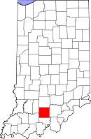 Map of Indiana highlighting Orange County