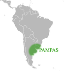 Map of South American, with the  pampas encompassing a south-eastern area bordering the Atlantic ocean.