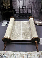 A Torah scroll in the former Glockengasse Synagogue, Cologne, Germany
