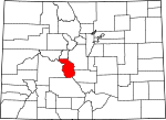 State map highlighting Chaffee County