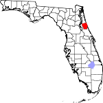 A state map highlighting Flagler County in the corner part of the state. It is medium in size.