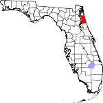 A state map highlighting Saint Johns County in the corner part of the state. It is medium in size.