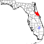 A state map highlighting Volusia County in the middle part of the state. It is large in size.