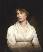 Head and torso painting of a woman looking seriously to the side, wearing a white dress.