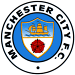 A round badge with the words "Manchester City F.C." around the edge. In the middle is a shield with a ship in the upper half and red rose in the lower half