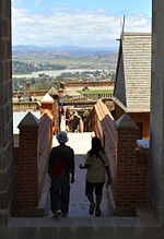 panoramic view of Antananarivo from a doorway of Manjakamiadana, with the reconstructed Besakana visible to the right