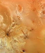 View of lava flows radiating from the volcano Ra Patera on Io.