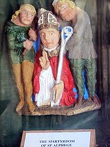 Painted carving of Saint Alphege in Canterbury Cathedral