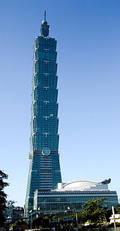 Photo of a high tower against a blue sky.
