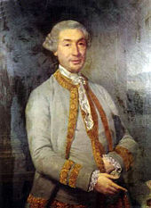 Half-length portrait of a wigged middle-aged man with a well-to-do jacket. His left hand is tucked inside his waistcoat.