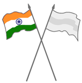 The Indian flag and another flag on crossed poles; the Indian flag is at the left.