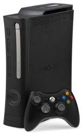 Xbox 360 Elite console with black wireless controller.