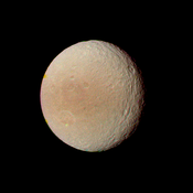 Cratered surface of Tethys at 594,000 km